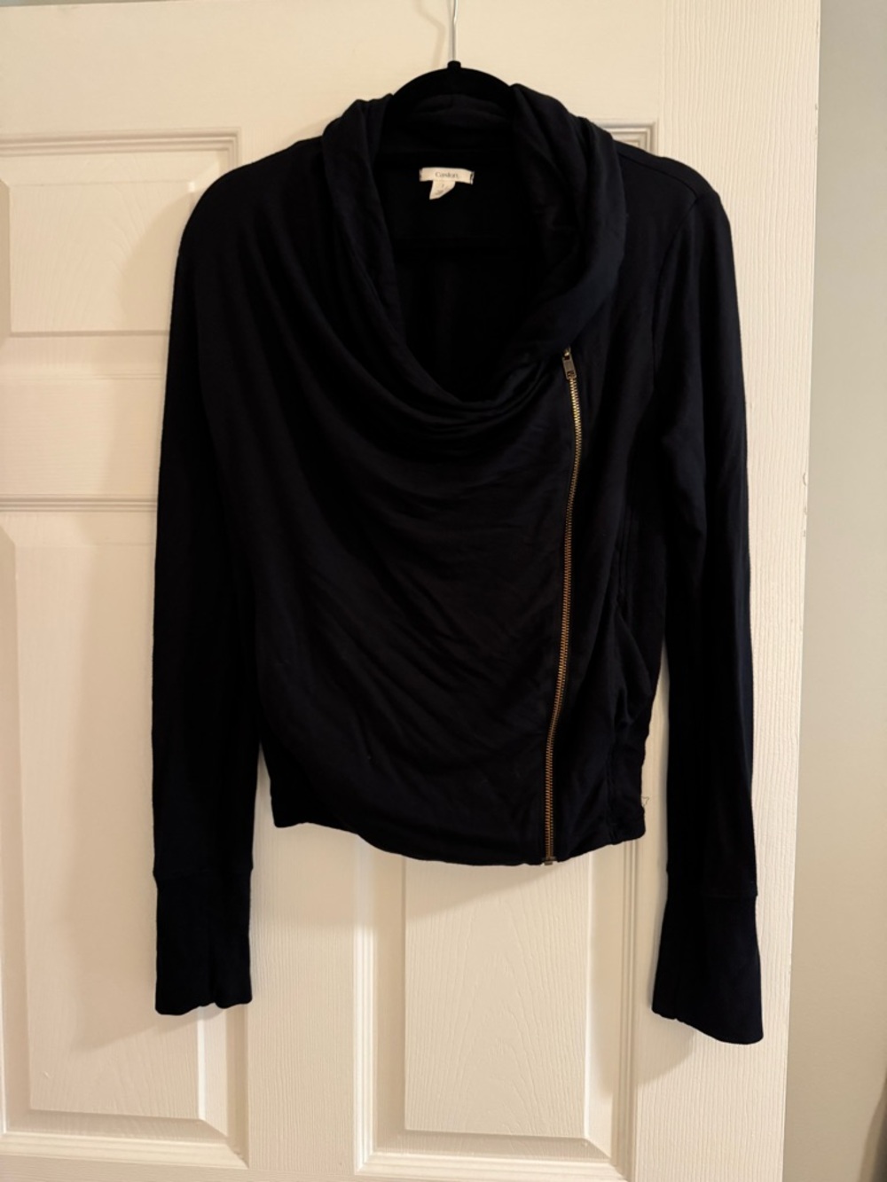 Caslon Black Cowl-Neck Zip-Front Sweater